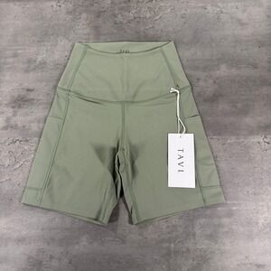 Tavi Active Biker Short Womens Small Stash & Dash 6" Leaf Green Pockets NEW $78